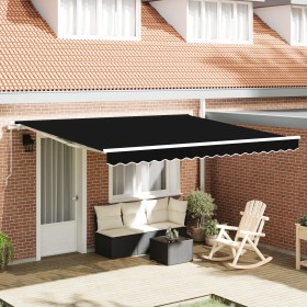 Toldo Retráctil Manual Negro 400x350 cm, Tela de
