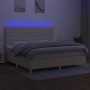 Cama box spring colchón y luces LED tela crema 200x200 cm