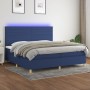 Cama box spring colchón y luces LED tela azul 200x200 cm