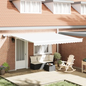 Toldo Retráctil Manual con LED Blanco 400x350 cm, Tela de reemplazo para toldo de 4x3.5 m Blanco by , Awnings - Ref: Foro24-3...
