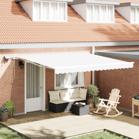 Toldo Retráctil Manual con LED Blanco 400x350 cm, Tela de reemplazo para toldo de 4x3.5 m Blanco by , Awnings - Ref: Foro24-3...