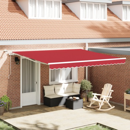Toldo retráctil automático con LED Rojo 400x350 cm, Tela de repuesto para toldo para marco de 4x3.5 m Rojo by , Awnings - Ref...