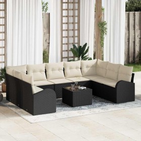 Conjunto de sofá de jardín 10 pcs Negro Poliratán