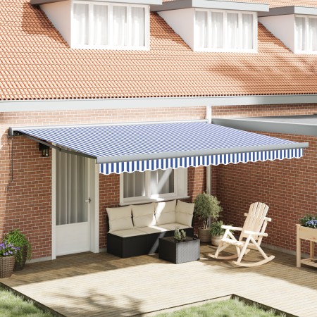 Toldo retráctil automático azul y blanco 450x300 cm | Foro24.es | Tu tienda online para hogar, jardín y más Foro24.es