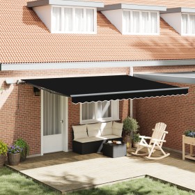Toldo Retráctil Manual con LED Negro 450x300 cm, Tela de Reemplazo para Toldo de 4.5x3 m Negro by , Awnings - Ref: Foro24-333...