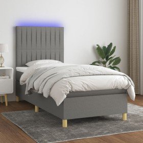 Cama box spring colchón y luces LED tela gris oscuro 90x190 cm en Camas y somieres | Comprar online en Foro24
