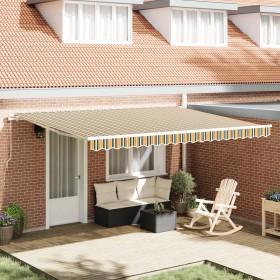Toldo Retráctil Manual Verde y Amarillo 450x300 cm, Tela de Reemplazo para Toldo de 4,5x3 m Verde y Amarillo by , Awnings - R...