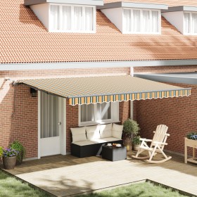 Toldo Retráctil Automático con LED Verde y Amarillo 450 x 300 cm, VidaXL Tela de Reemplazo para Toldo 4.5 x 3 m Verde y Amari...