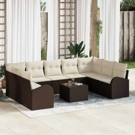 Conjunto de sofá de jardín 10 pcs Marrón Poliratán