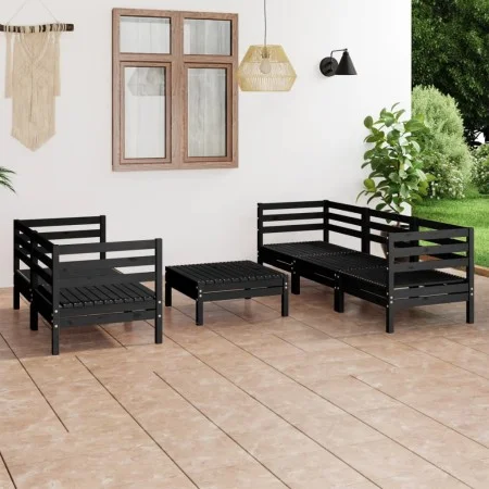 Gartenmöbel-Set 6-teilig, schwarzes massives Kiefernholz von vidaXL, Gartensets - Ref: Foro24-3082476, Preis: 319,39 €, Rabat...