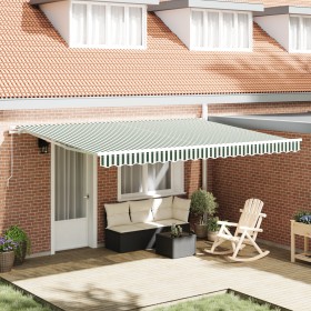 Toldo retráctil manual verde y blanco 450x300 cm