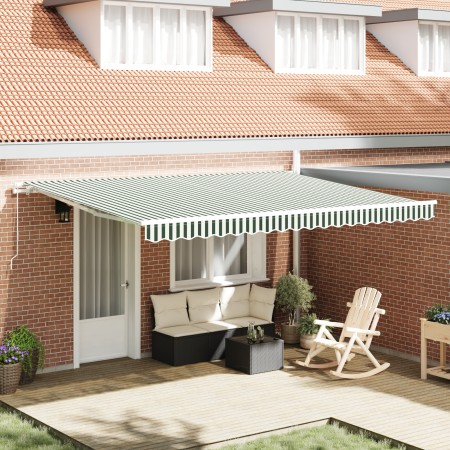 Toldo retráctil manual  verde y blanco 450x300 cm, Tela de repuesto para toldo  para marco de 4,5x3 m verde y blanco | Foro24.es | Tu tienda online para hogar, jardín y más Foro24.es