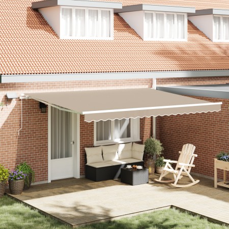 Toldo manual retráctil con LED Beige 450x350 cm, Tela de reemplazo para toldo de 4.5x3.5 m Beige by , Awnings - Ref: Foro24-3...