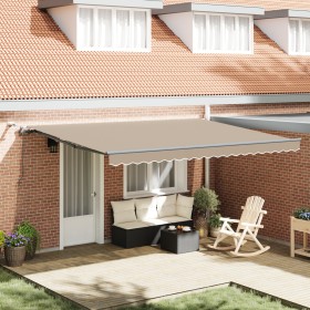 Toldo retráctil automático con LED Beige 450x350 cm, Tela de repuesto para toldo para marco de 4.5x3.5 m Beige by , Awnings -...