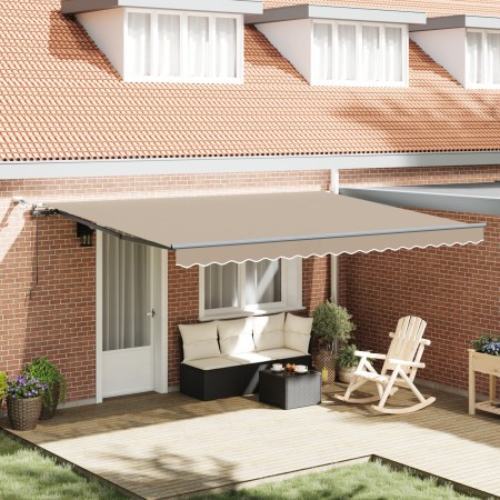 Toldo retráctil automático con LED Beige 450x350 cm, Tela de repuesto para toldo para marco de 4.5x3.5 m Beige by , Awnings -...