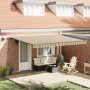 Toldo manual retráctil con LED verde y amarillo 450x350 cm, Tela de repuesto para toldo de 4.5x3.5 m marco verde y amarillo b...