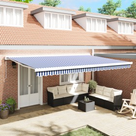 Toldo Retráctil Automático Azul y Blanco 500x300