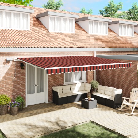 Toldo Retráctil Manual con LED en Naranja y Marrón, 500x300 cm by , Awnings - Ref: Foro24-3331220, Price: 429,96 €, Discount: %