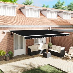 Toldo retráctil manual con LED Negro 500x300 cm, Tela de repuesto para toldo de 5x3 m Negro by , Awnings - Ref: Foro24-333131...