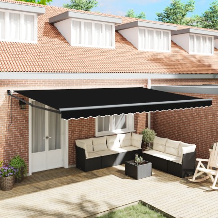 Toldo Retráctil Automático Negro 500x300 cm, Tela de Reemplazo para Toldo de 5x3 m Negro by , Awnings - Ref: Foro24-3331326, ...