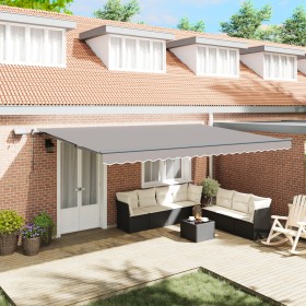 Toldo Retráctil Manual con LED Gris Claro 500x300 cm, Tela de Reemplazo para Toldo de 5x3 m Gris Claro by , Awnings - Ref: Fo...