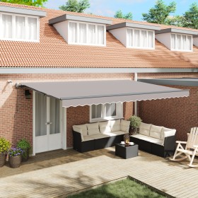 Toldo Retráctil Automático con Luz Gris Claro 500x300 cm, Tela de Reemplazo para Toldo para Marco de 5x3 m Gris Claro by , Aw...