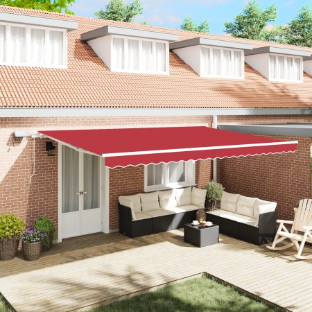Toldo manual retráctil con LED rojo 500x300 cm, Tela de reemplazo para toldo para marco de 5x3 m rojo by , Awnings - Ref: For...