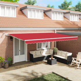 Toldo Retráctil Automático con LED Rojo 500x300 cm, Tela de Reemplazo para Toldo 5x3 m Marco Rojo by , Awnings - Ref: Foro24-...