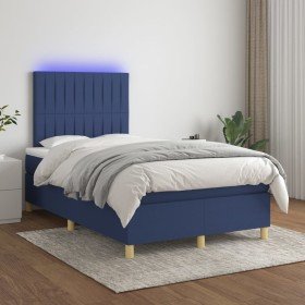 Cama box spring con colchón y LED tela azul 120x200 cm Cama box spring con colchón y LED tela azul 120x200 cm