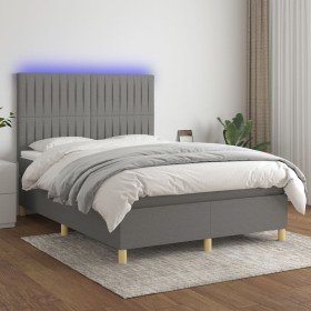 Cama box spring colchón y luces LED tela gris oscuro 140x190 cm en Camas y somieres | Comprar online en Foro24