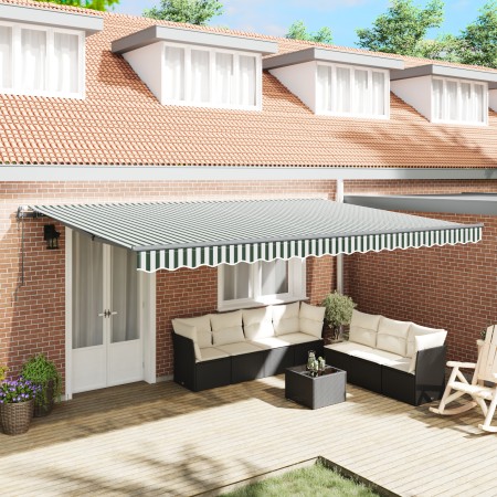 Toldo Retráctil Automático  Verde y Blanco 500x300 cm, Tela de Reemplazo para Toldo  de 5x3 m Verde y Blanco | Foro24.es | Tu tienda online para hogar, jardín y más Foro24.es