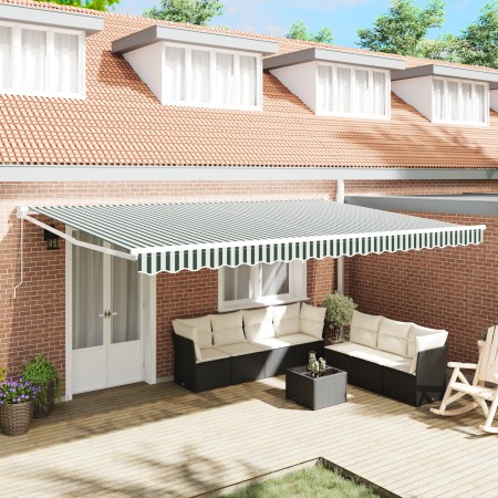 Toldo Retráctil Manual Verde y Blanco 500x300 cm, Tela de Repuesto para Toldo para Estructura de 5x3 m Verde y Blanco by , Aw...