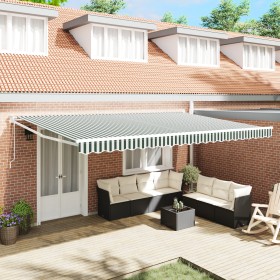 Toldo Retráctil Automático Verde y Blanco 500x300 cm, Tela de Reemplazo para Toldo de 5x3 m Verde y Blanco by , Awnings - Ref...