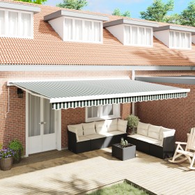 Toldo Retráctil Automático Verde y Blanco 500x300 cm, Tejido de repuesto para toldo para marco de 5x3 m verde y blanco by , A...