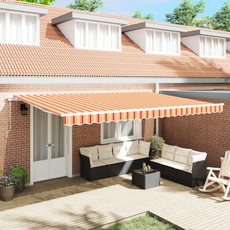 Toldo retráctil manual en naranja y amarillo 500x350 cm by , Awnings - Ref: Foro24-3331485, Price: 408,76 €, Discount: %