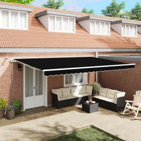 Toldo Retráctil Automático con LED Negro 500x350 cm, Tela de Repuesto para Toldo para Estructura de 5x3.5 m Negro by , Awning...