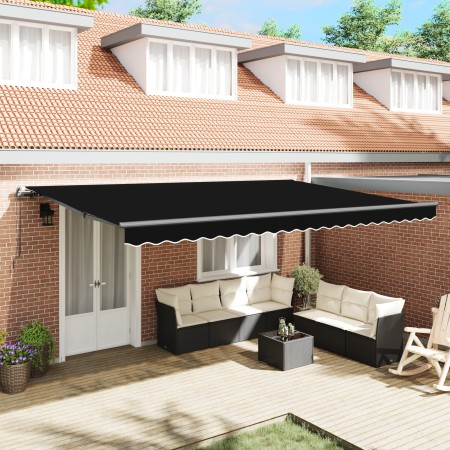 Toldo Retráctil Manual Negro 500x350 cm, Tela de Reemplazo para Toldo para marco de 5x3.5 m Negro by , Awnings - Ref: Foro24-...