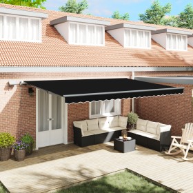 Toldo Manual Retráctil con LED Negro 500x350 cm, Tela de Repuesto para Toldo de 5x3,5 m Marco Negro by , Awnings - Ref: Foro2...