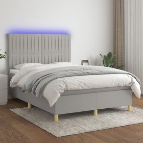 Cama box spring colchón y luces LED tela gris claro 140x200 cm en Camas y somieres | Comprar online en Foro24