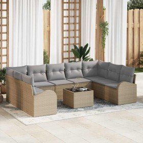 Conjunto de sofá de jardín 10 pcs Beige Poliratán