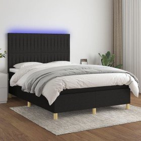 Cama box spring colchón y luces LED tela negro 140x200 cm Cama box spring colchón y luces LED tela negro 140x200 cm
