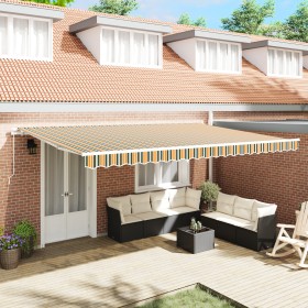 Toldo Retráctil Manual Verde y Amarillo 500x350 cm, Tela de Reemplazo para Toldo de 5x3.5m Verde y Amarillo by , Awnings - Re...