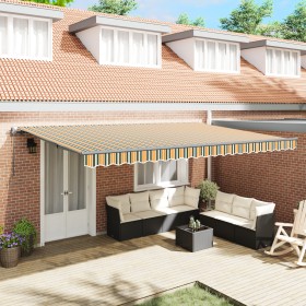 Toldo Retráctil Automático Verde y Amarillo 500x350 cm, Tela de