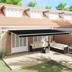Manual Retractable Awning with Black LED 600x300 cm, Replacement Fabric for Awning for 6x3 m Black structure by , Awnings - R...