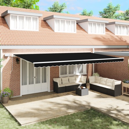 Manual Retractable Awning with Black LED 600x300 cm, Replacement Fabric for Awning for 6x3 m Black structure by , Awnings - R...