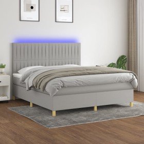 Cama box spring colchón y luces LED tela gris claro 160x200 cm Cama box spring colchón y luces LED tela gris claro 160x200 cm