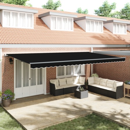 Manual Retractable Awning Black 600x300 cm, Replacement Fabric for 6x3 m Black Frame Awning by , Awnings - Ref: Foro24-333163...