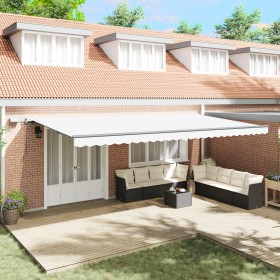Manual retractable awning with white LED 600x300 cm, Replacement fabric for 6x3 m white awning by , Awnings - Ref: Foro24-333...