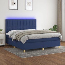 Cama box spring colchón y luces LED tela azul 160x200 cm Cama box spring colchón y luces LED tela azul 160x200 cm