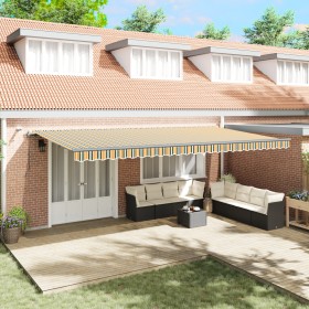 Automatic Retractable Awning with Green and Yellow LED 600x300 cm, Replacement Fabric for 6x3 m Awning Green and Yellow Frame...